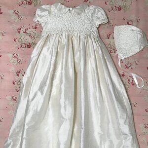 Christening Dress Gown and Hat New Vintage Baptism Dress Silk and Lace Bodice